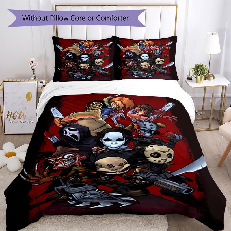 3pcs Halloween Horror Bedding Set Duvet Cover Closure Includes 1 Duvet Cover & 2 Pillowcases, Soft and Comfortable for All Seasons.