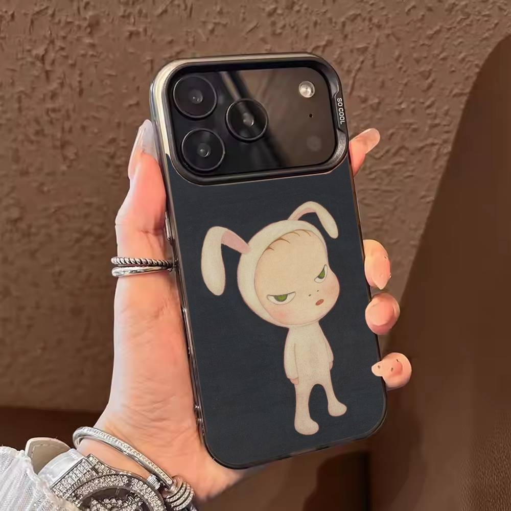 

Y-Yoshimoto Nara Girl ART Phone Case For iPhone 17,16,15,14,13,12,11,Pro Max,Plus black Candy Silver Cover iPhone17PRO