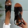 Cross Strap Flat Sandals Female Retro Wind Broadband Strip Open-toed Beach Cool Slippers Sandals