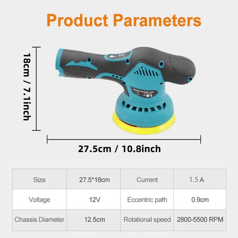 12V 2800-5500 U/min 8 variable Geschwindigkeiten Geräuschloser kabelloser Auto-Polierer Akku-Auto-Poliermaschine Elektrisches Polierwachs-Werkzeug