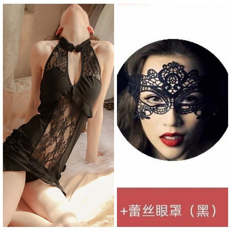 Sexy Lace Seduction Deep V Vintage Cheongsam Pajamas Hot Uniform Seduction Set