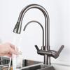 Matte Black Kitchen Faucet with Pure Water Function Dual Handle Tap Deck Mounted 360 Rotation Pull Out Hot Cold Mixer Taps