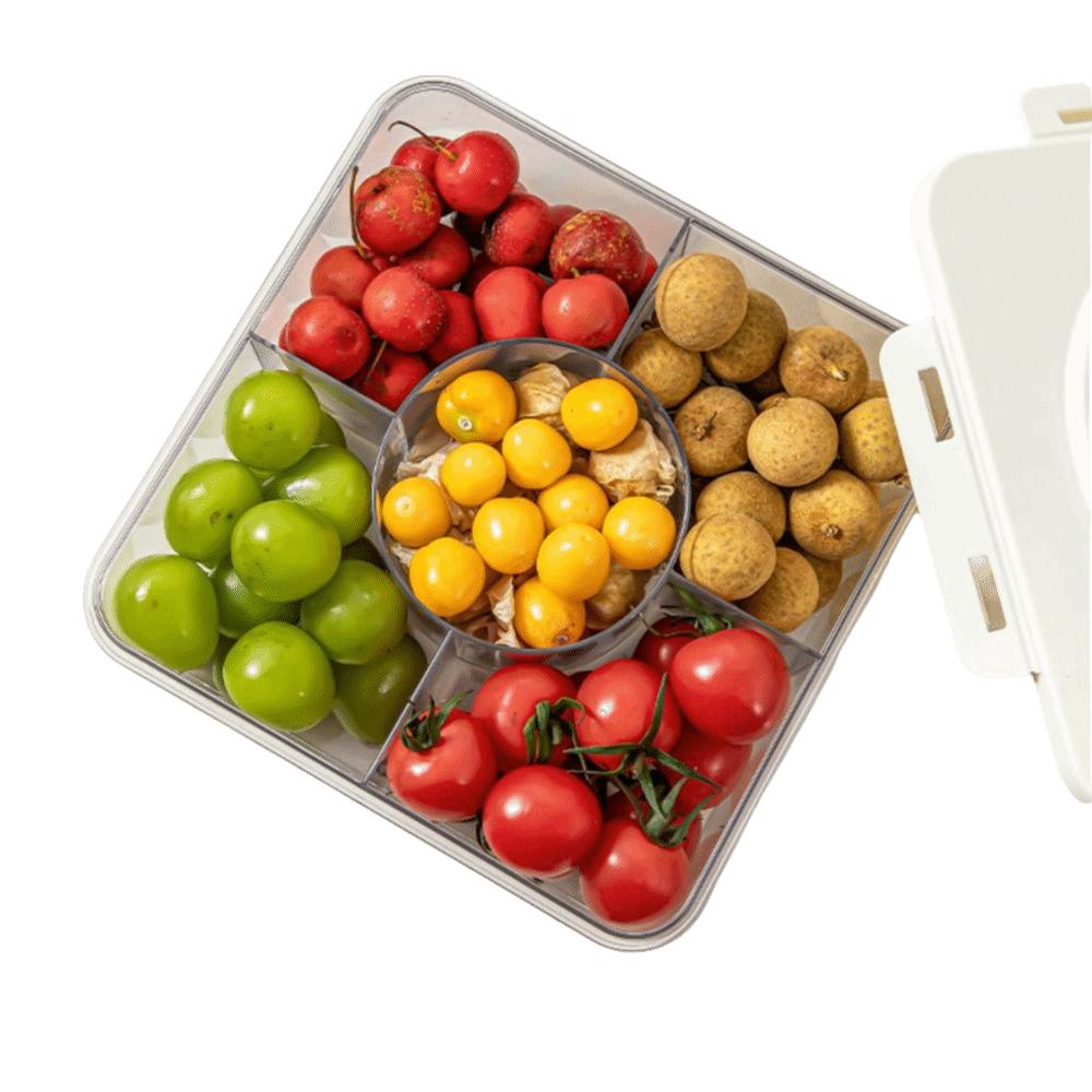 5 Grid Divided Plate with Lid Food Grade Plastic Fruit Storage Box  Snack Vegetable Fruit
