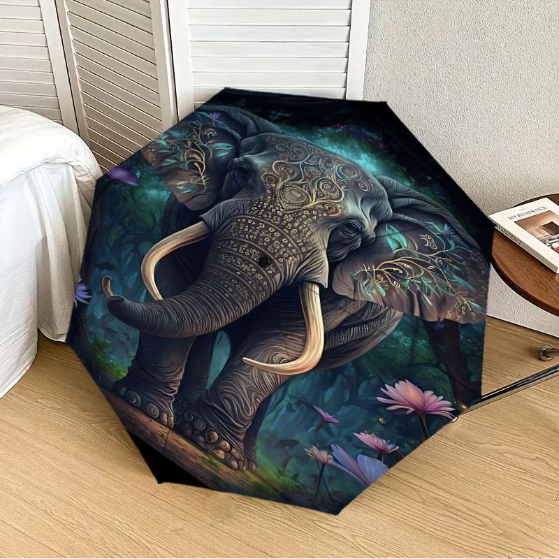 1pc Elephant Forest Decor Automatic Open/Close Umbrella, Folding Compact Umbrella with Lightweight Design for Women/Men Yy251028172