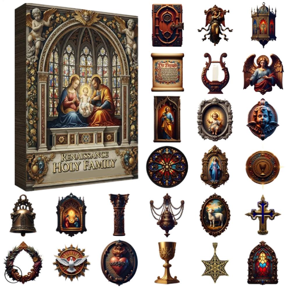 

Christmas Calendar Advent 2d Acrylic Party Favor 24 Days Renaissance Holy Family Calendar Advent Kids for Holiday Decorations M сірий колір