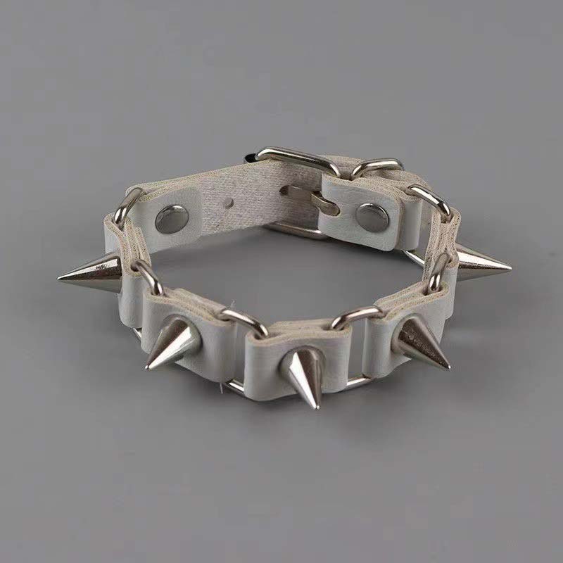 Punk Rivet Leather Bracelets for Women Men Hip Hop Rock Black Pu Leather Hollow Adjustable Bracelets Y2K Jewelry Accessories белый