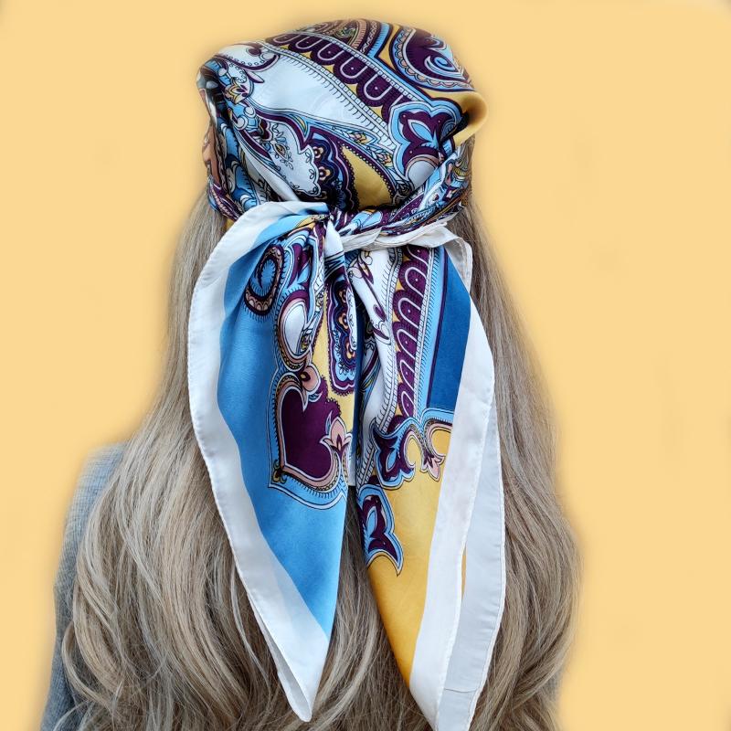 Luxury  Style Square Headscarf New The Four Seasons Silk Hijab Popular Design 70X70CM Scarves Women Beach Sunscreen Kerchief