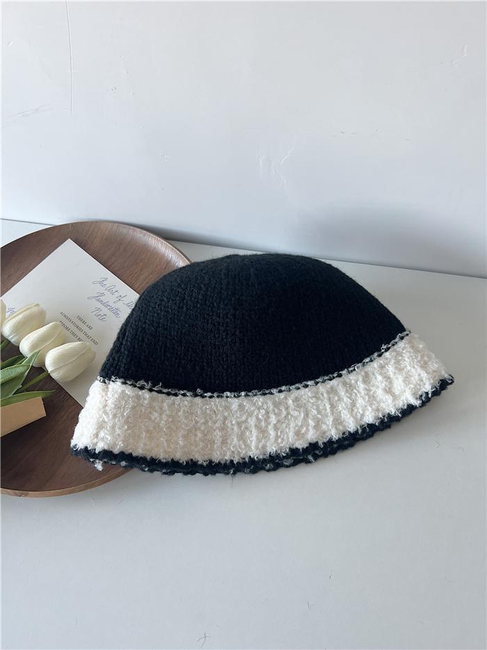 Knitted bucket hat women's autumn and winter new plush warm face small bucket hat fashion niche face cover basin hat