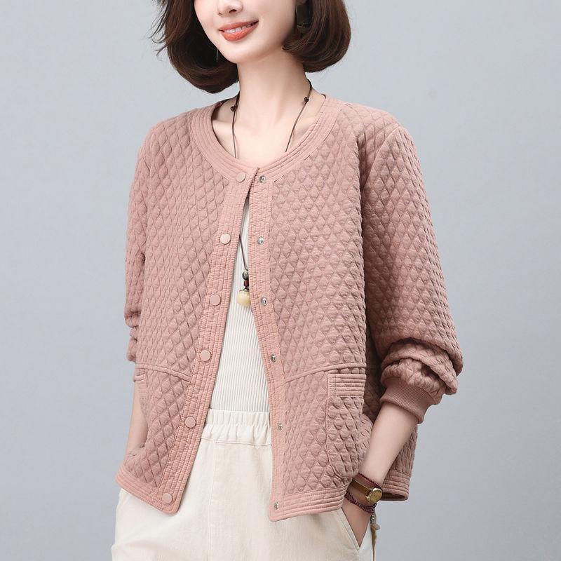 Women's Midlife & Senior Round Neck Loose Jacket - New 2025 Spring/Autumn Casual Baseball Cardigan