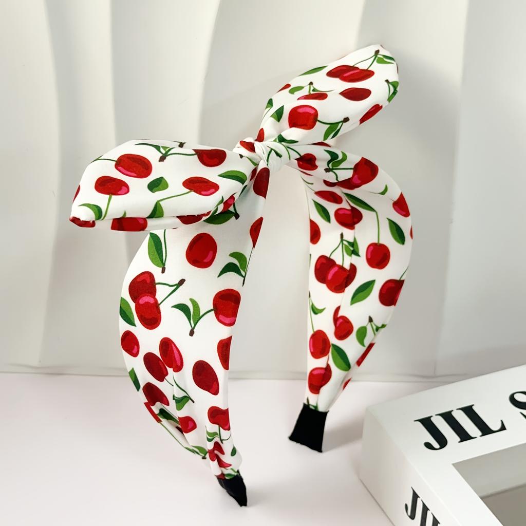 1/2pcs Elegant Sweet Multicolor Cherry Printed Wide Edge Tied Rabbit Ear Hairbands Hair Styling Tools for Volume Part Management