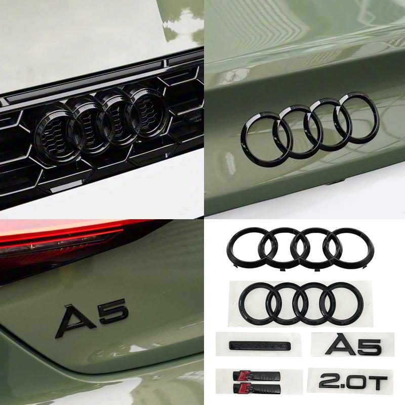 for S A5 2010-2019 2020-2024 2.0T S Line Quarrto Sticker 4Ring ABS 192mm 273mm 249mm Car Front Emblem Rear Trunk Decoration