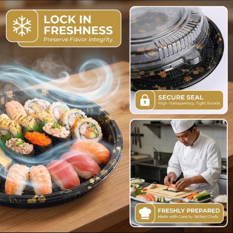 10 Pezzi Vassoio Rotondo per Sandwich con Coperchi Scatole per Imballaggio Cibo di Grado Alimentare Sushi Vassoi Durevoli per Catering Contenitore Ciotola Sushi