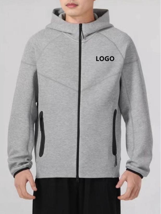 Spring & Autumn Sports Casual Hooded Knit Jacket - Solid Color Zipper Cardigan