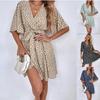 2026 Women's Spring/Summer New V-neck Short-sleeve Waist-cinching Dress
