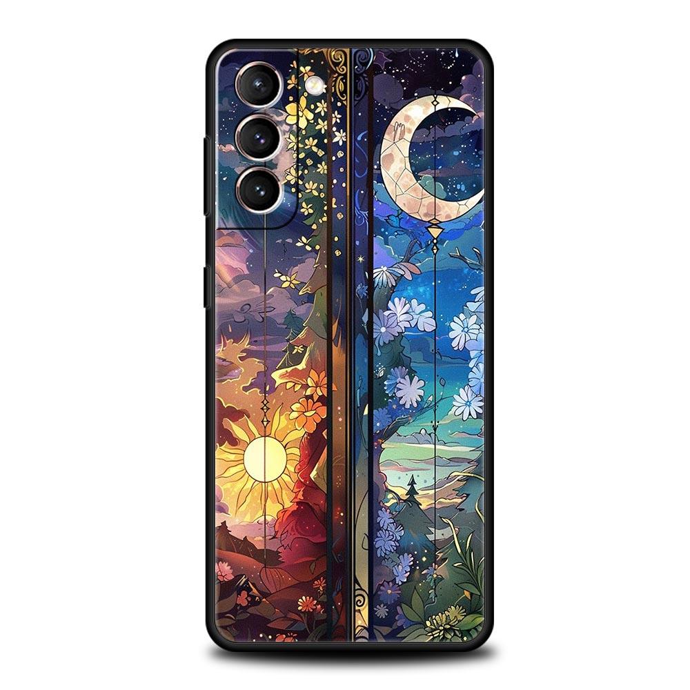Beautiful Sun Moon Glass Phone Case for Samsung Galaxy S26 S25 S24 S23 S22 S20 S21 FE Ultra S25 Edge Plus 5G Soft TPU Cover Bags