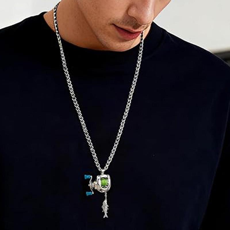 Men Women Mini Fishing Reel Jewelry Set Line Wheel Pendant Necklace Fashion Sporty Outdoor Fishing Jewelry Gift for Anglers