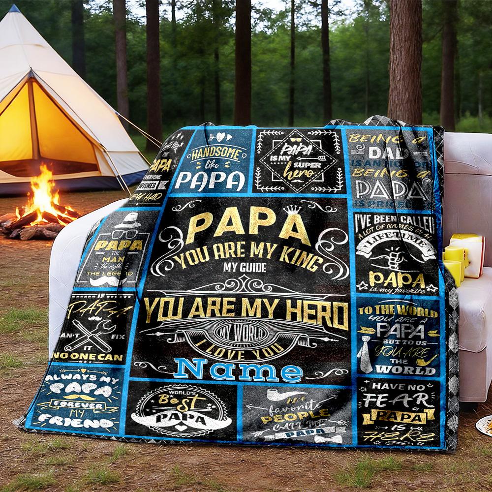 240Gm2 Celebrating Fatherhood Outdoor Customize Your Name Blanket Comfortable Soft Lightweight Multipurpose Blanket For Travel Camping Picnics Sofa