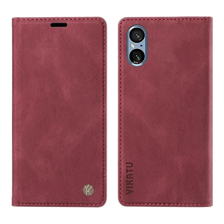 

YK-004 для Sony Xperia 5 V кожаный чехол для телефона мобильные аксессуары оптовые поставщики - винно-красный