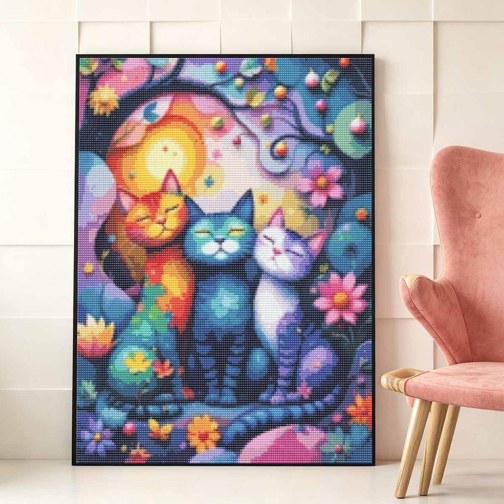 Cute Cats Full Round Drill Diamond Painting Kit DIY Sparkle Art Canvas for Adults Relaxing Craft and Home Decoration Gift Idea Set
