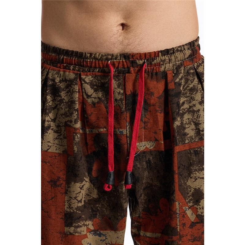 Erkek Günlük İpli Boho Etnik Baskılı Pantolon Açık Hava Aktiviteleri Eşofman Yaz Pamuk Keten Koşu Jogger Eşofman Altı