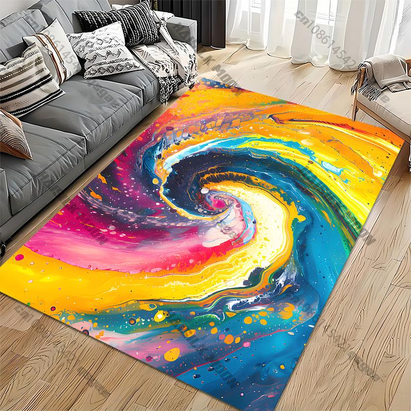 Vibrant swirling colorful abstract carpet Yoga living room room decor children's crawling mat doormat area rug games mat
