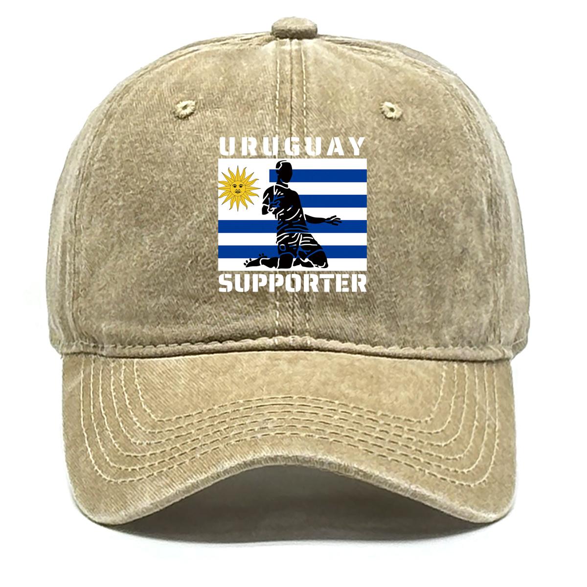 

Uruguay Flag Football Print Adjustable Sun Hat, Patriotic Mesh Hat Trendy Casual Lightweight Washed Snapback Baseball Cap as the picture хаки
