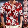 Men‘s’  Printed Button T-Shirt Unisex Loose Casual Three-quarter Sleeves Top