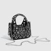 Hollow Out Rivet Women Handbag Small Pu Leather Toiletry Organizer Pouch Chains Shoulder Portable Crossbody Bags Casual Totes