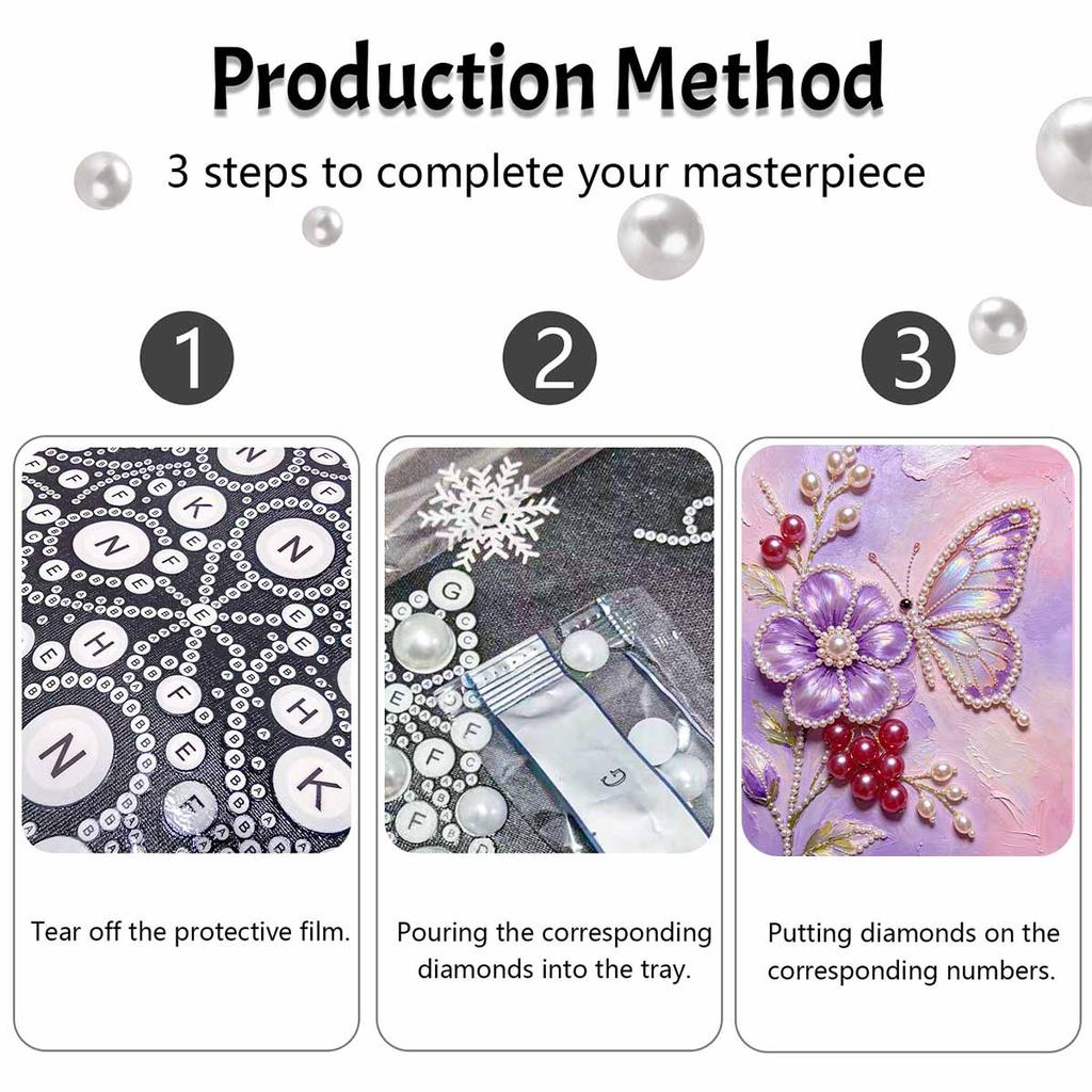 Frameless Pearl Painting Kit Butterfly Flower Pattern DIY 3D Bead Art Canvas Relaxing Handmade Craft for Adults Home Decor