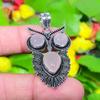 Owl- Rose Quartz Gemstone Handmade 925 Sterling Silver Gift Pendant 1.97" I7Z58
