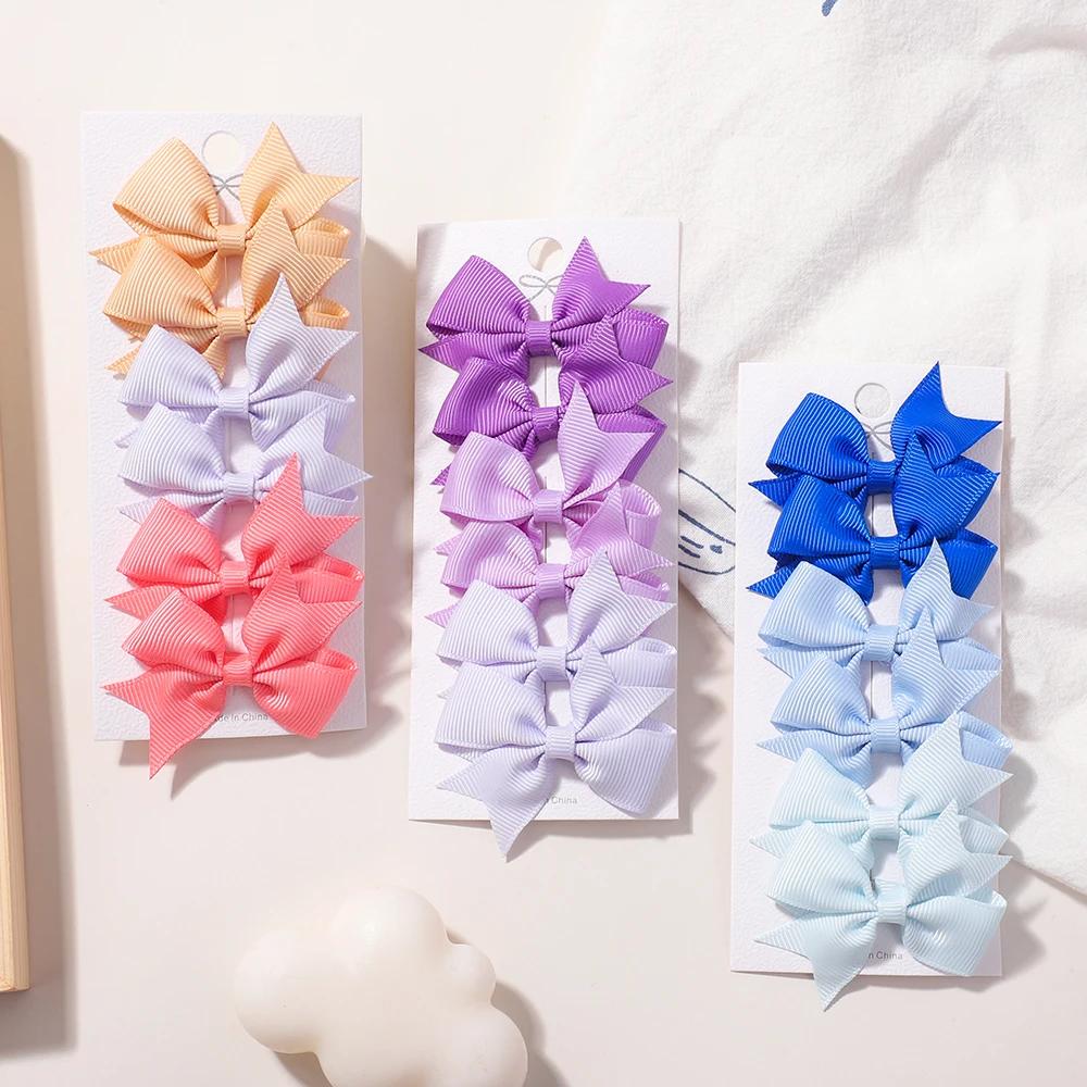6Pcs/lot Solid Color Ribbon Baby Bows Hair Clips for Baby Girls Handmade Bowknot Hairpin Mini Barrettes Kids Hair Accessories