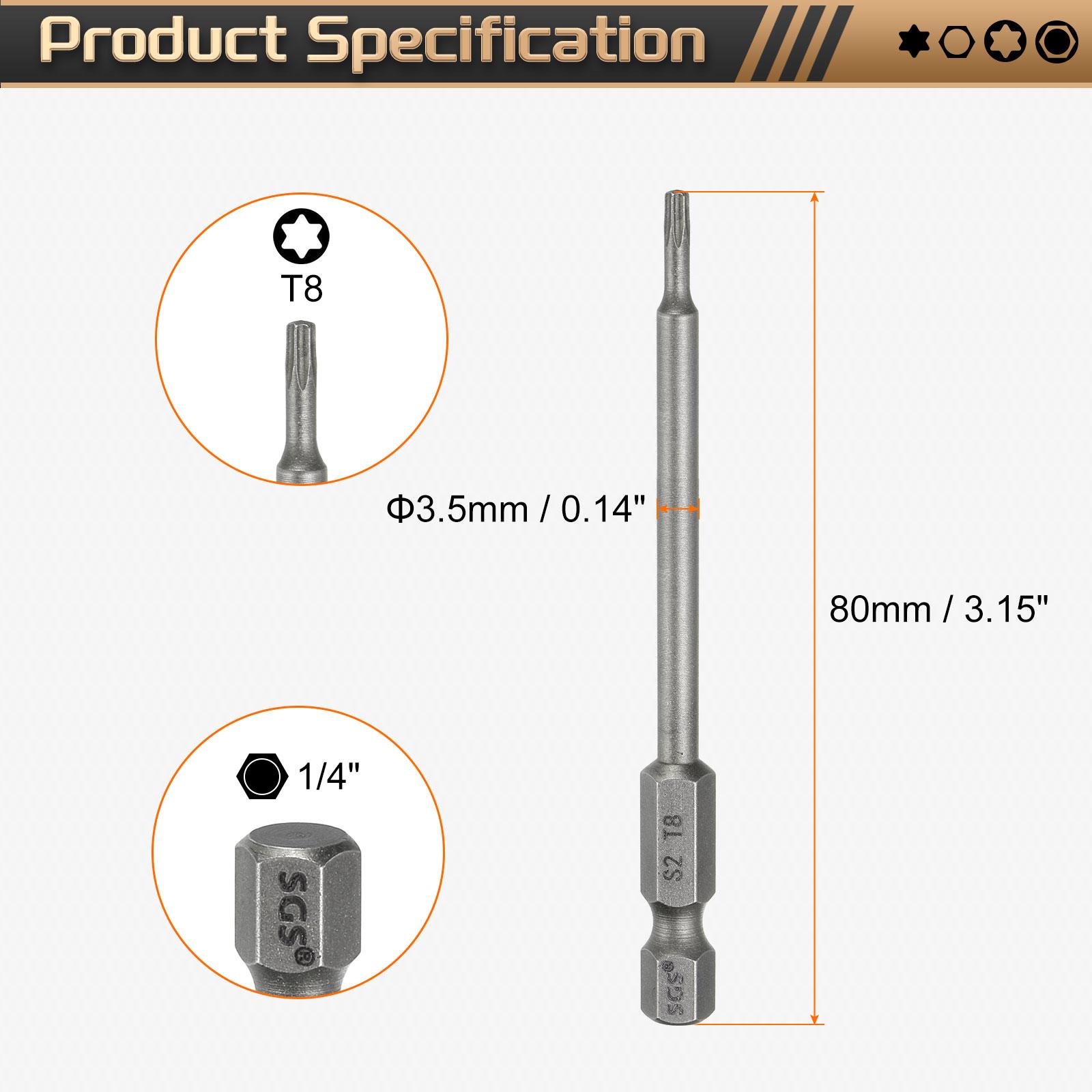

1-5pcs Torx Head Screwdriver Bit T7-T30 80mm Long Magnetic 1/4 Hex Shank No Hole Tip Tamper Proof 6 Point Star Screw Driver Bit 1pcs