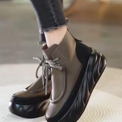 

2024 Женские высокие спортивные ботинки осень-зима женские кроссовки на платформе массивные женские модные кожаные ботильоны со шнуровкой Zapatos 40 чёрный