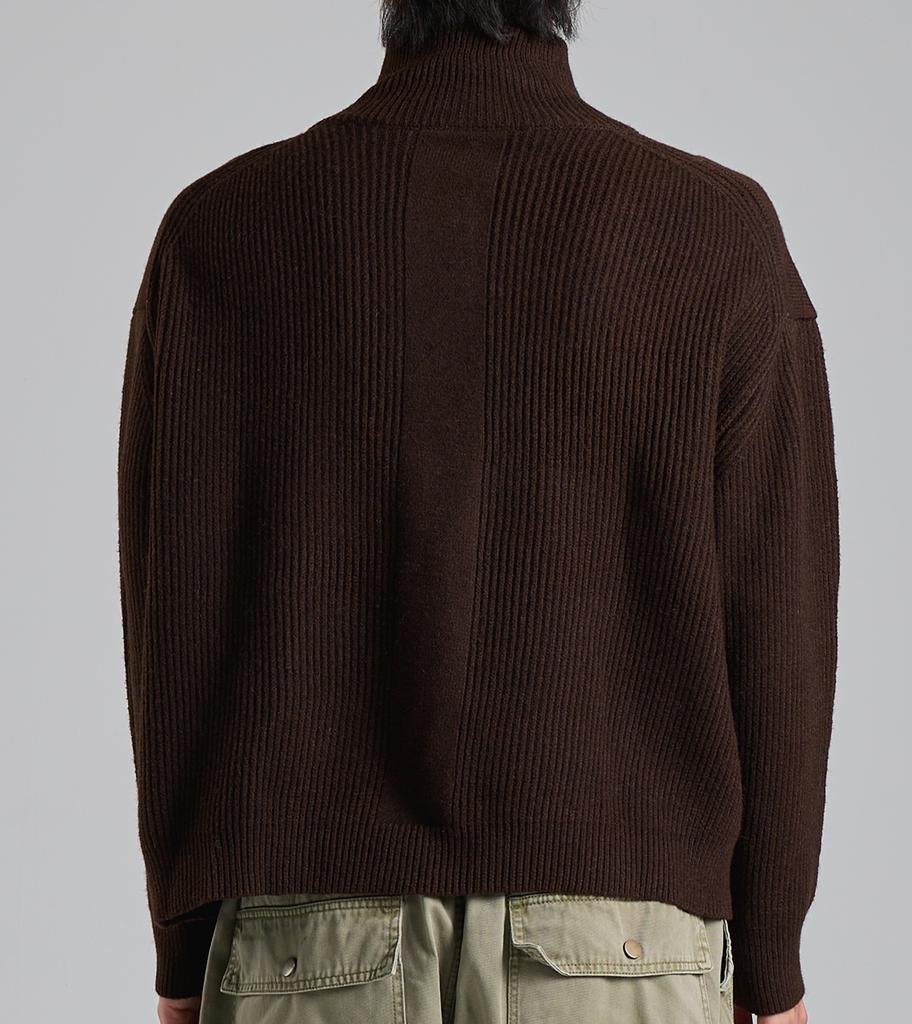 Beoteunseoul Loose Fit Half-Zip High-Neck Knit (Brown)