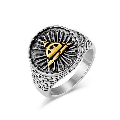Vintage Egyptian Triangle Pyramid Titanium Ring for Men God's Eye Stainless Steel Jewellery Accessory Bully Rapper's Hip Hop Finger Ring