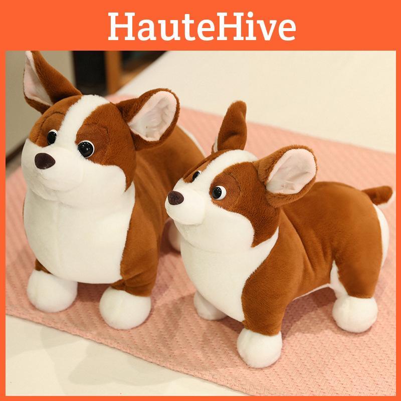 Cute Plush Corgi Dog Toy Soft And Huggable Stuffed Animal For Kids And Pets Brown And White Color 23cm