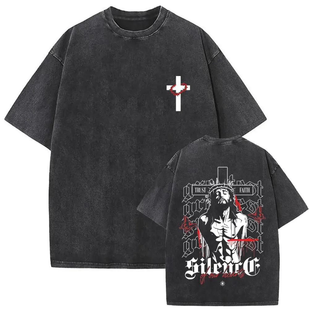 Christian Religious Jesus Forgive Them Father Vintage Washed T-shirt Men Women Gothic Rock Oversized T Shirts Tops
