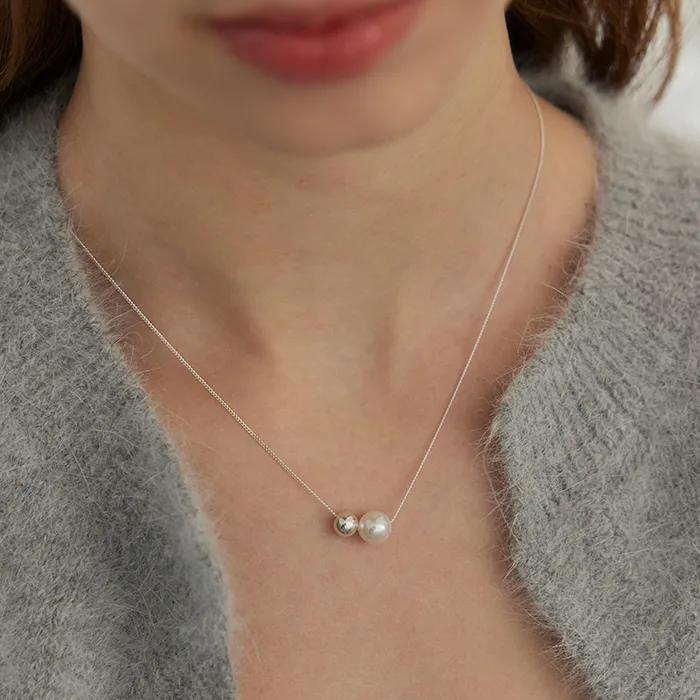 [925silver]Double pearl ball necklace
