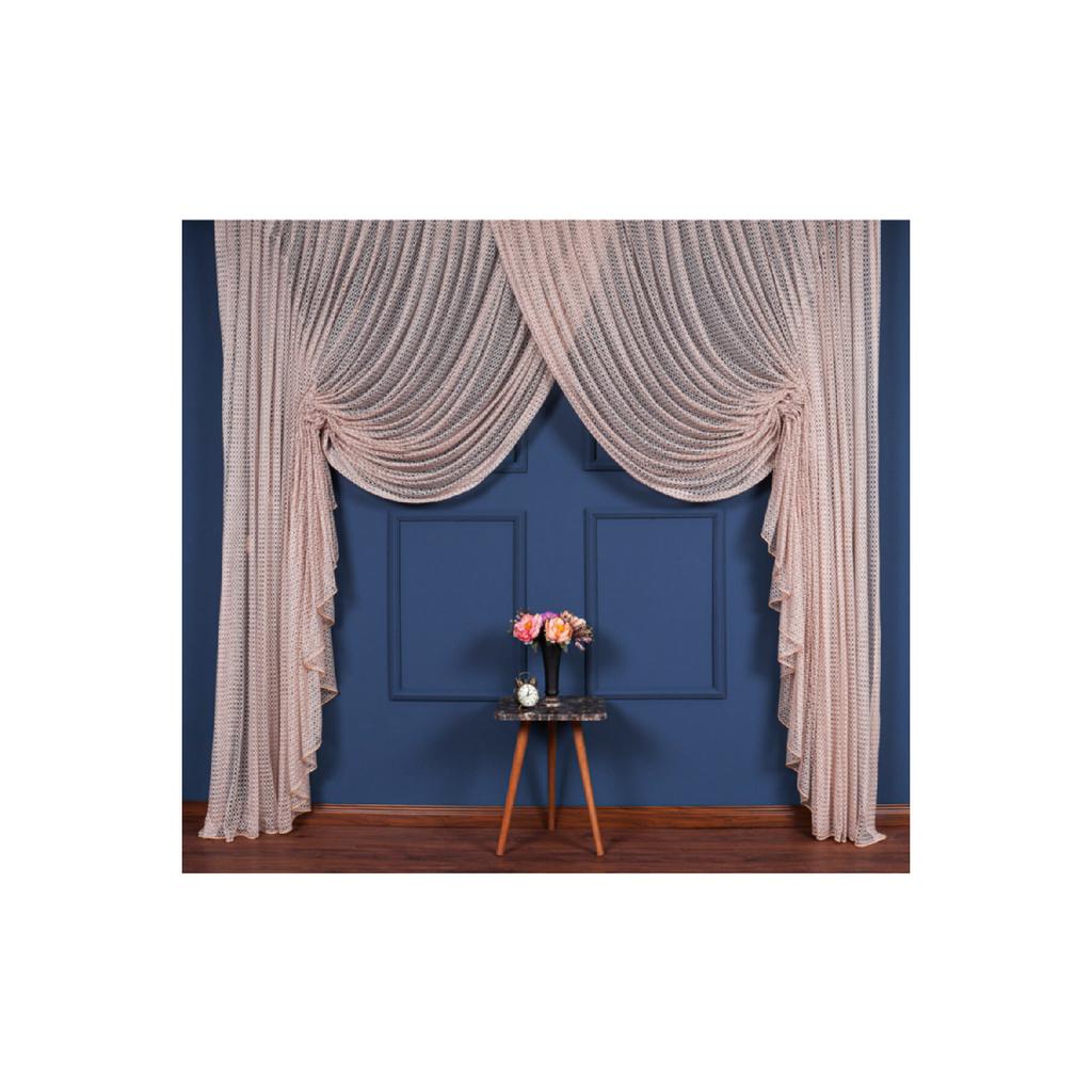 Gestrickter Kreuzfahrtvorhang aus puderfarbener Spitze, 250 x 260 cm, 1/4, Elision7084