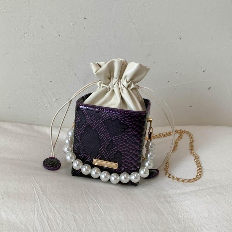 Small bag popular new fashion design pearl chain messenger bag shoulder square bucket commuter bag