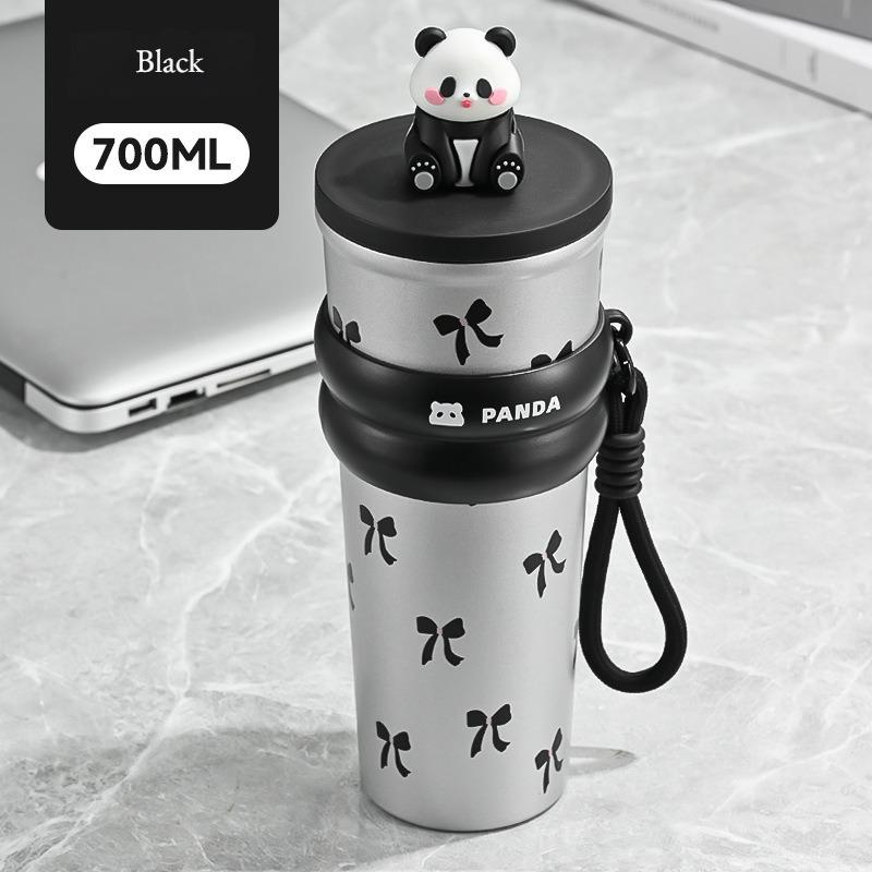 Cute Thermos Bottle Iced Coffee Cup Girls Large Capacity Straw Cup Portable Outdoor Car Vacuum Insulated Tumbler Cold Water Cup 700ml