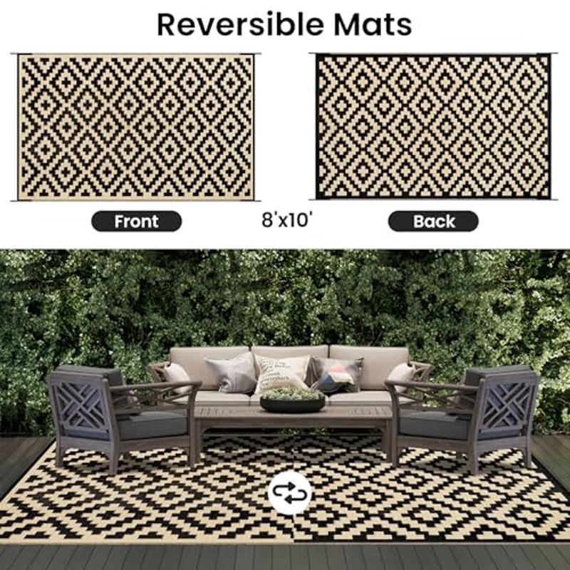Olanly New Reversible Plastic Rugs For Camping Outdoor RV Mat Carpet For Rooftop Non-slip Waterproof Indoor Mats For Living Room