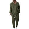 Men'S Stand Up Collar Button Casual Long Sleeved Shirt Long Pants Sports Suit