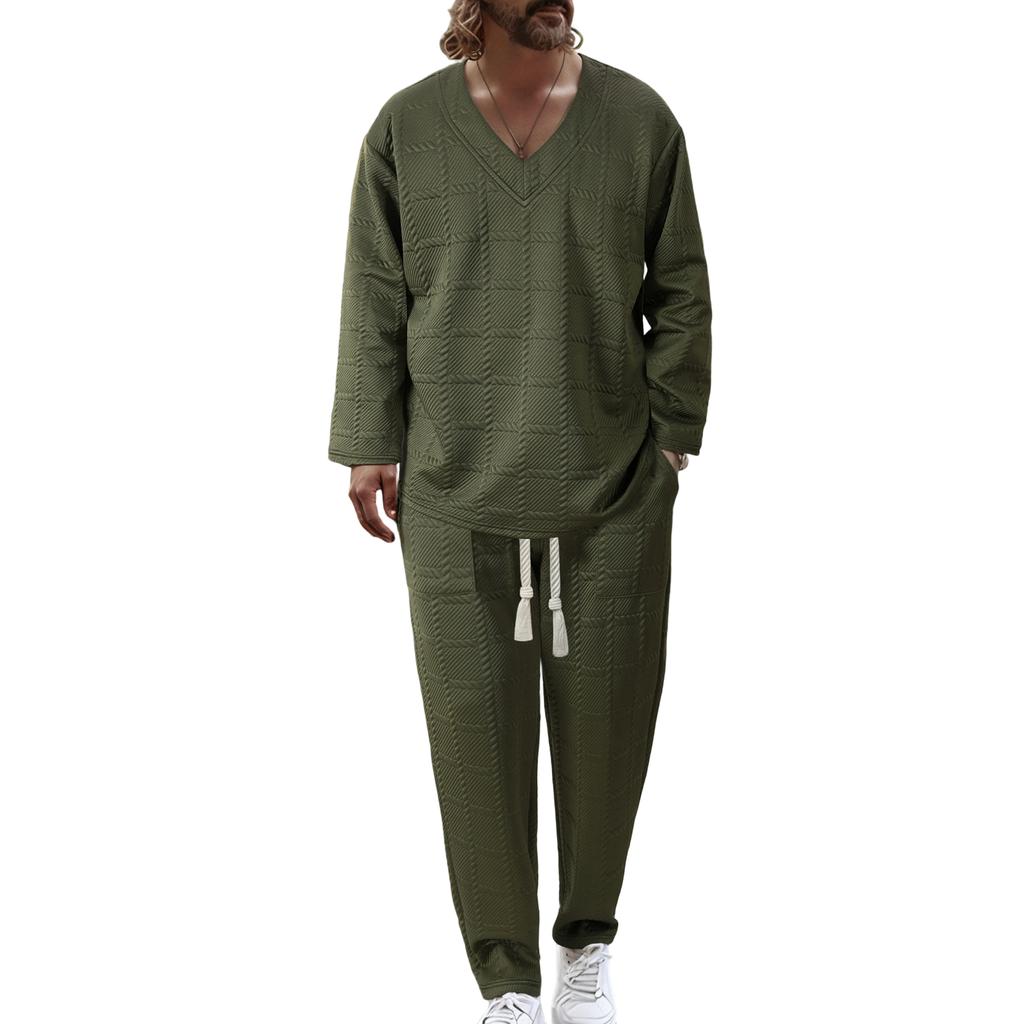 Men'S Stand Up Collar Button Casual Long Sleeved Shirt Long Pants Sports Suit