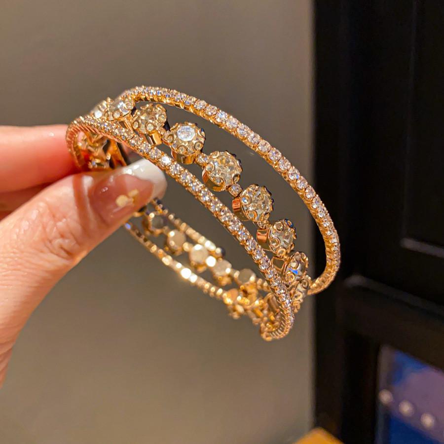 Geometric Zircon Circle Multilayer Open Bracelet With Cubic Zirconia For Women золотой