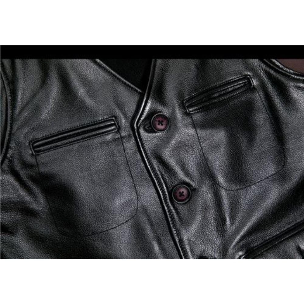 The First Layer of Pure Cowhide Leather Vest Short V-neck Leather Vest Slim-fitting Leather Vest Casual