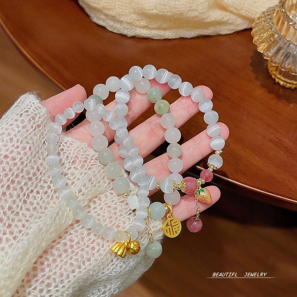 Sweet Fashion Creative Natural Stone Crystal Pearl Bracelet Light Luxury Niche National Wind Couple Bracelet Jewelry Women