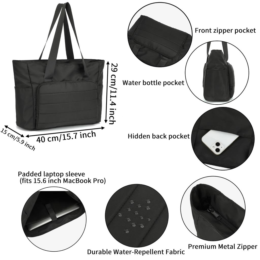 Women's 15.6 Inch Laptop Tote Bag in Classic Nyl, Large Capacity with Frt Pocket, Casual Business Travel Bag