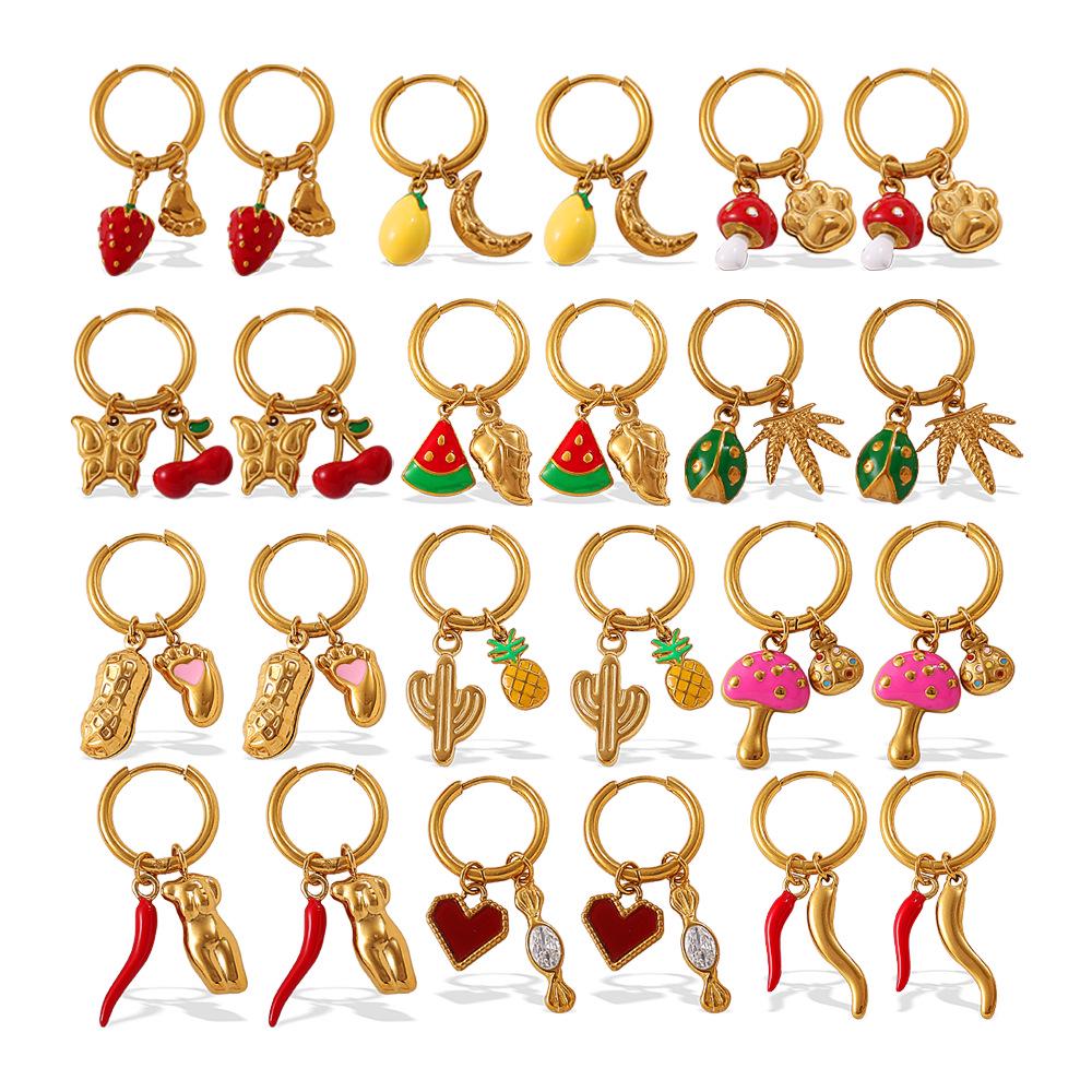 Europeiska & Amerikanska Pastellfärgade Titanstål Vattenmelon Körsbär Drip Oil Örhängen för Kvinnor