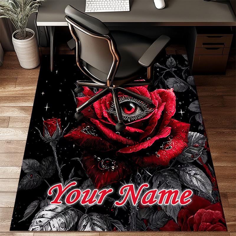 1PC Custom Name Ethereal Rose Eye Theme Floor Mat Ideal for Living Room, Game Rooms, Office, Bedroom, Floor Mat Playful Design